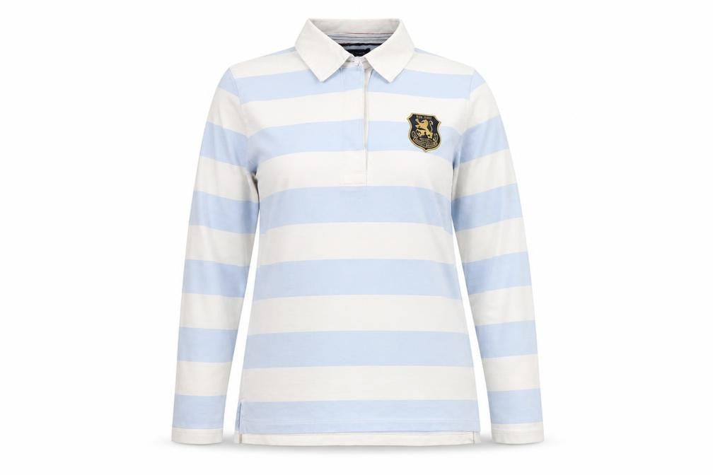 Tommy Hilfiger Women Blue White M Striped Long Sleeve Basic Polo Top