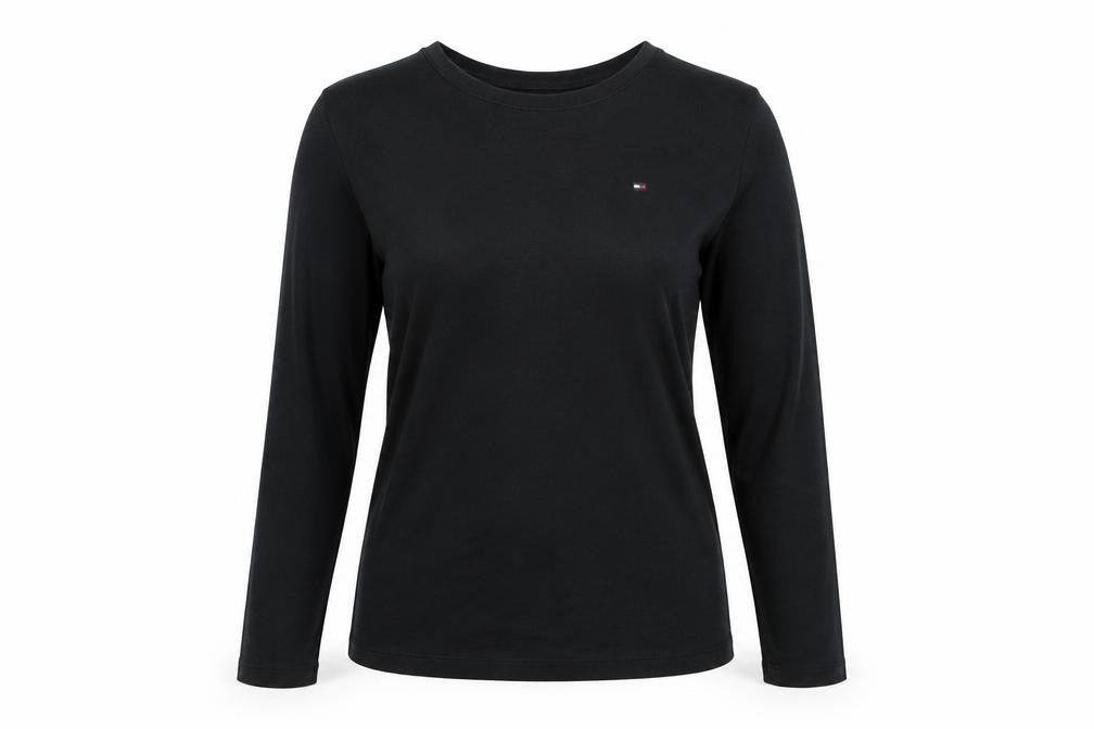 Tommy Hilfiger Women Black M Basic Long Sleeve Crew Neck T-Shirt