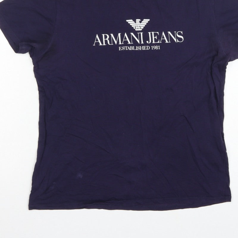 Armani Jeans Men Blue L Logo Graphic Pima Cotton Crew Neck T-Shirt