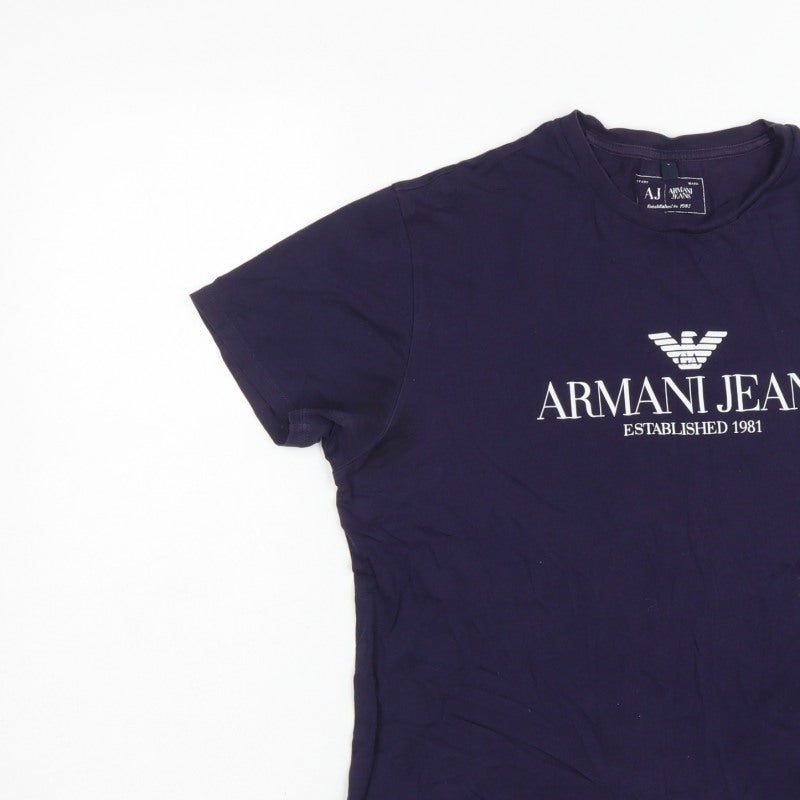Armani Jeans Men Blue L Logo Graphic Pima Cotton Crew Neck T-Shirt