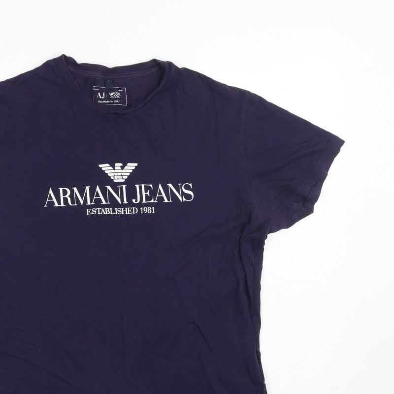 Armani Jeans Men Blue L Logo Graphic Pima Cotton Crew Neck T-Shirt