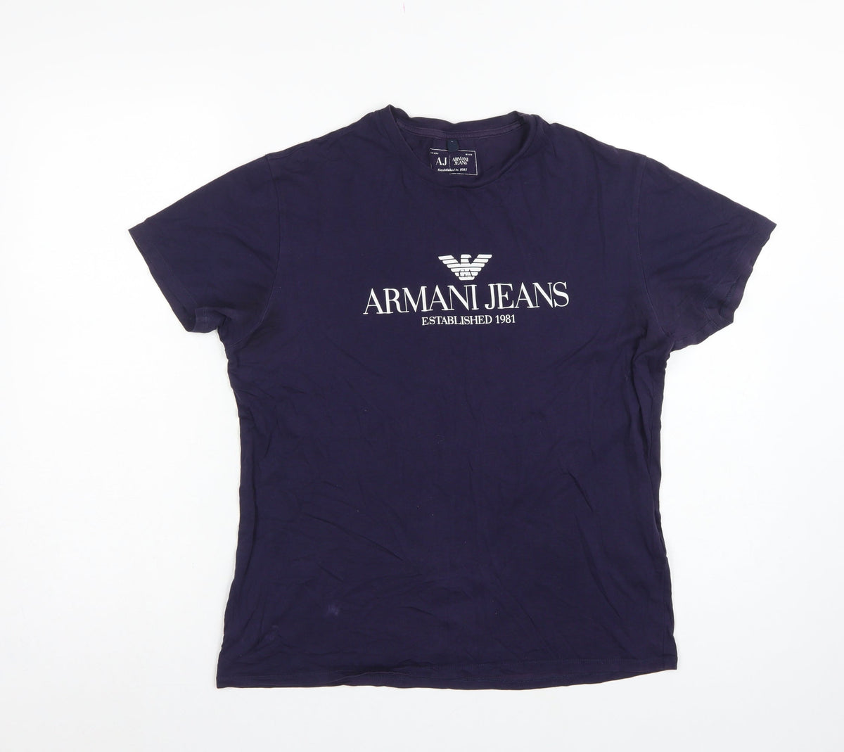 Armani Jeans Men Blue L Logo Graphic Pima Cotton Crew Neck T-Shirt