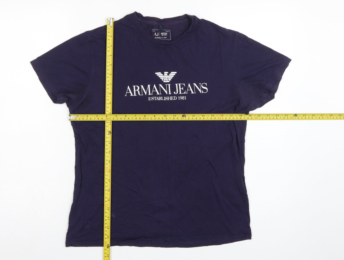 Armani Jeans Men Blue L Logo Graphic Pima Cotton Crew Neck T-Shirt