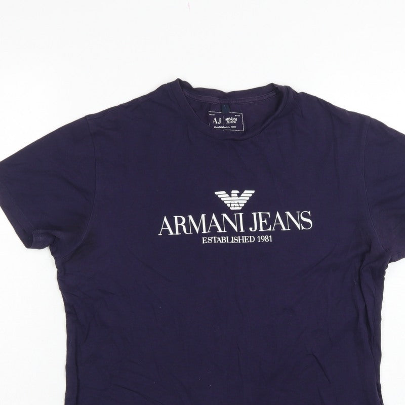 Armani Jeans Men Blue L Logo Graphic Pima Cotton Crew Neck T-Shirt