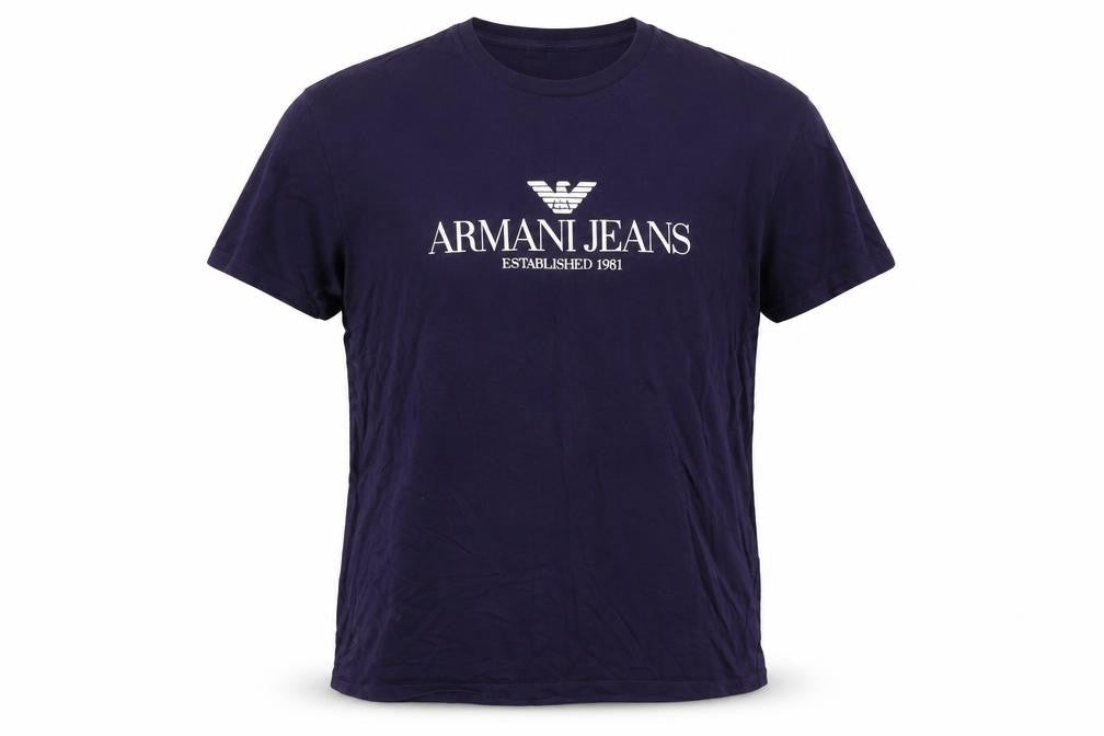 Armani Jeans Men Blue L Logo Graphic Pima Cotton Crew Neck T-Shirt