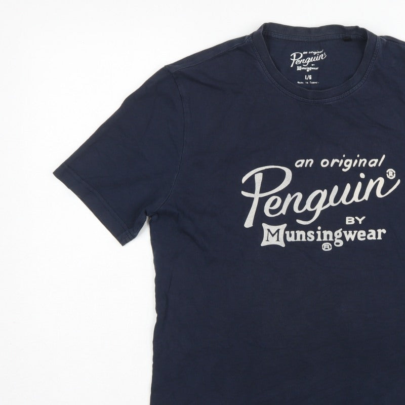 Original Penguin Men's Navy L Logo Graphic Crew Neck T-Shirt