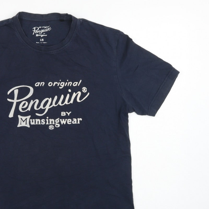 Original Penguin Men's Navy L Logo Graphic Crew Neck T-Shirt