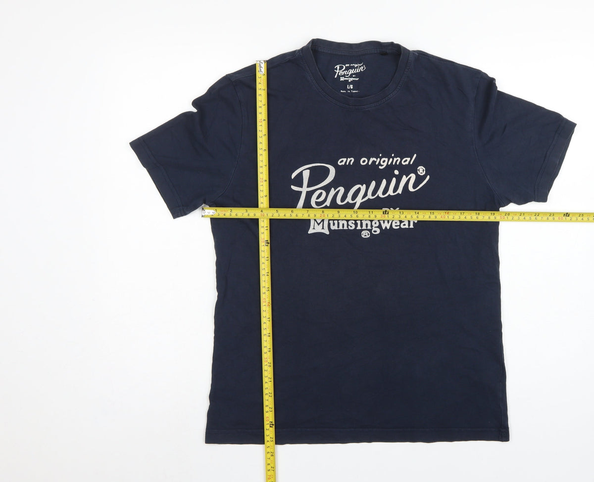 Original Penguin Men's Navy L Logo Graphic Crew Neck T-Shirt