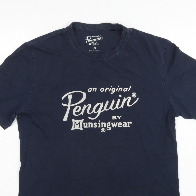 Original Penguin Men's Navy L Logo Graphic Crew Neck T-Shirt