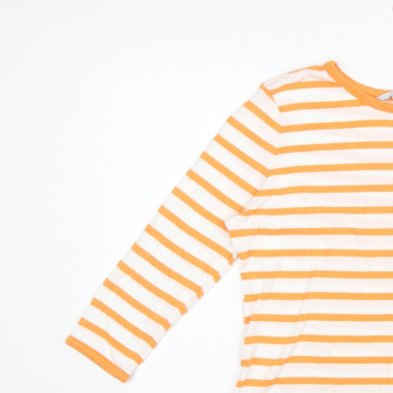 Jasper Conran Women Orange White Striped Jersey Top Size 16 3/4 Sleeve