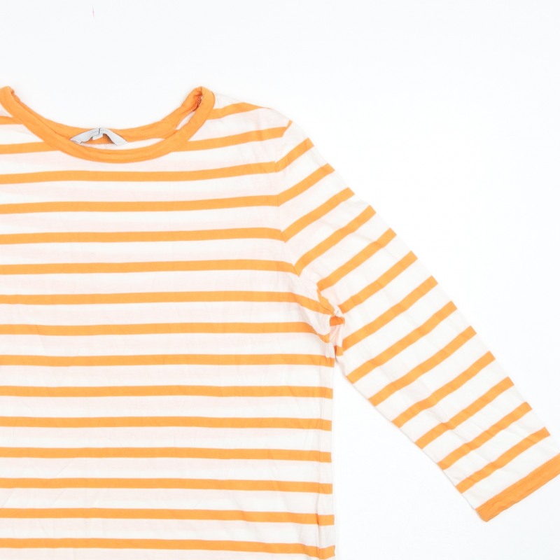 Jasper Conran Women Orange White Striped Jersey Top Size 16 3/4 Sleeve
