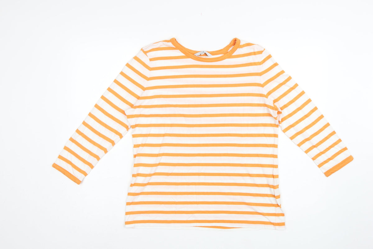 Jasper Conran Women Orange White Striped Jersey Top Size 16 3/4 Sleeve