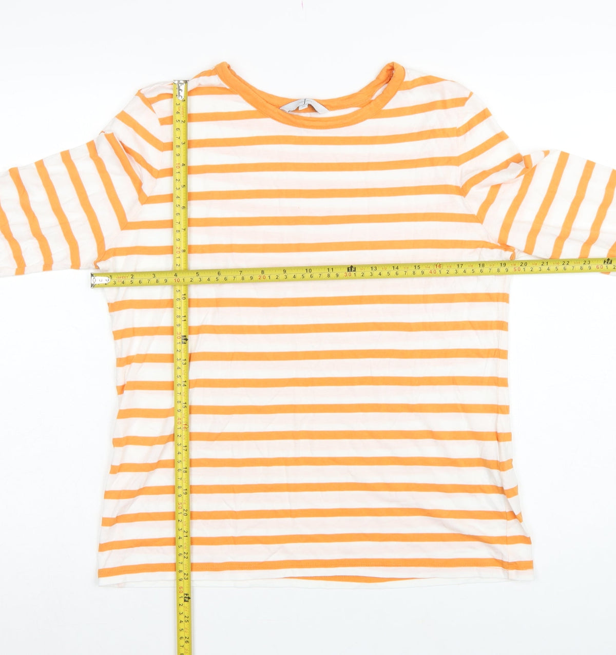 Jasper Conran Women Orange White Striped Jersey Top Size 16 3/4 Sleeve
