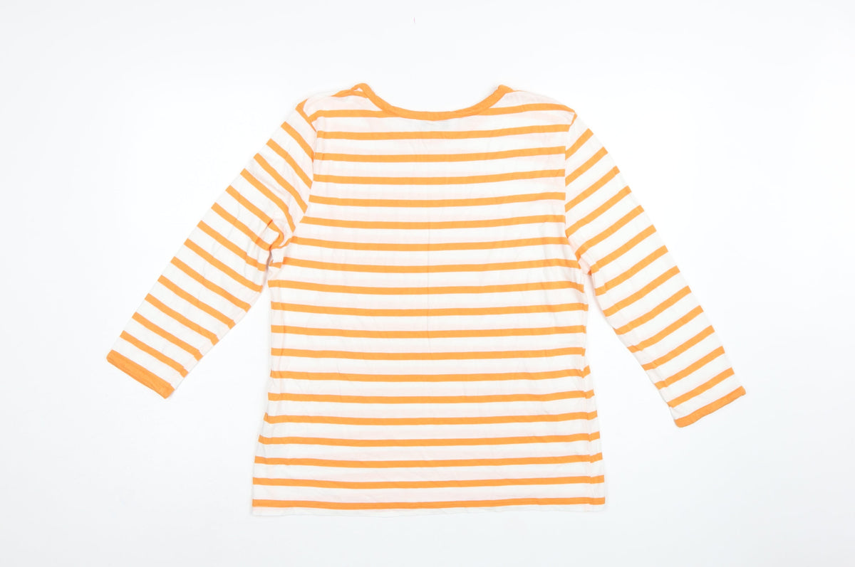 Jasper Conran Women Orange White Striped Jersey Top Size 16 3/4 Sleeve