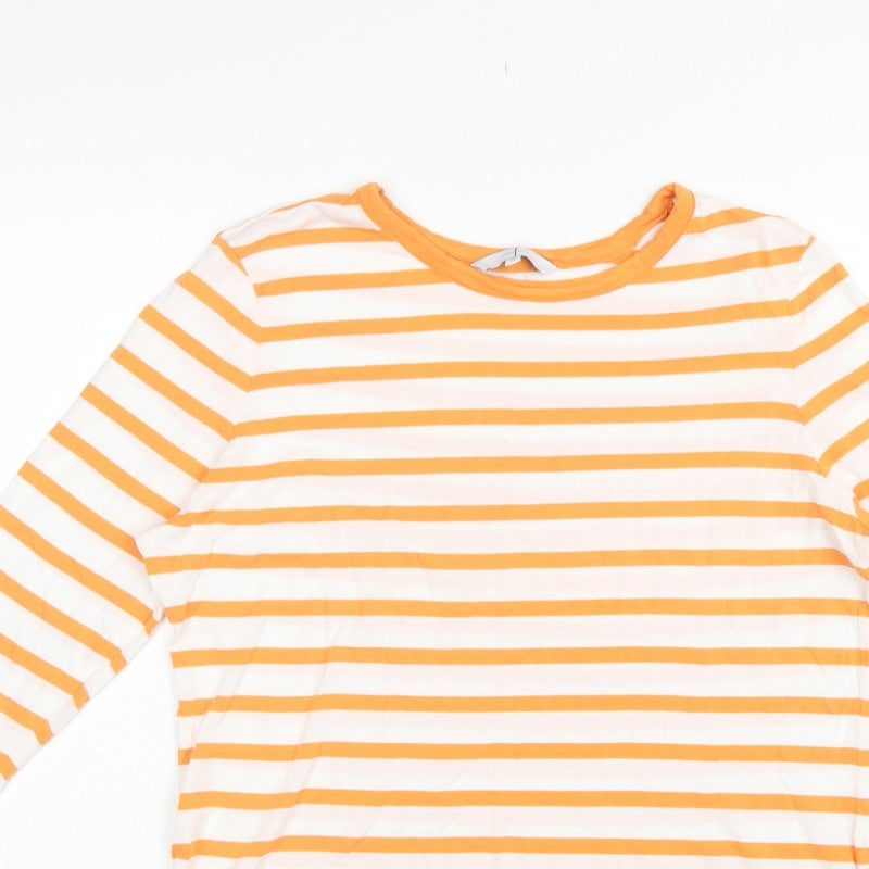 Jasper Conran Women Orange White Striped Jersey Top Size 16 3/4 Sleeve
