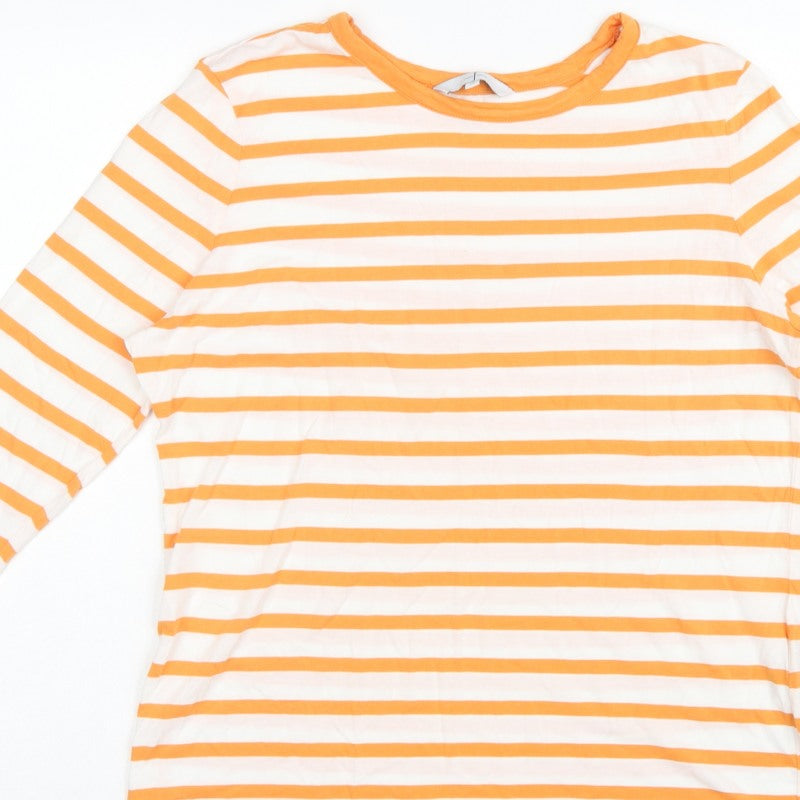 Jasper Conran Women Orange White Striped Jersey Top Size 16 3/4 Sleeve