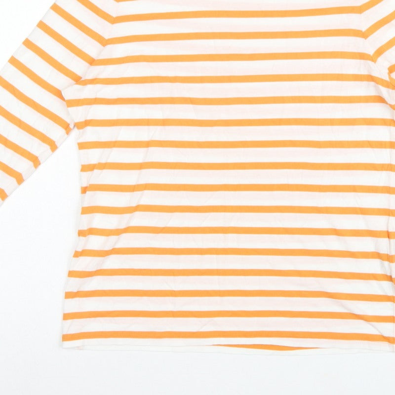 Jasper Conran Women Orange White Striped Jersey Top Size 16 3/4 Sleeve