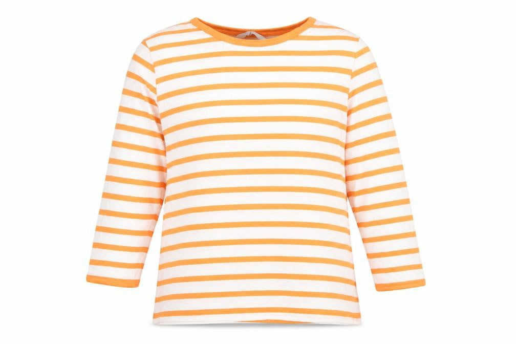 Jasper Conran Women Orange White Striped Jersey Top Size 16 3/4 Sleeve