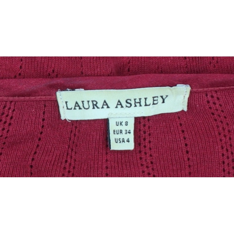 Laura Ashley Women Red UK 8 V-Neck Pointelle Knit Cardigan