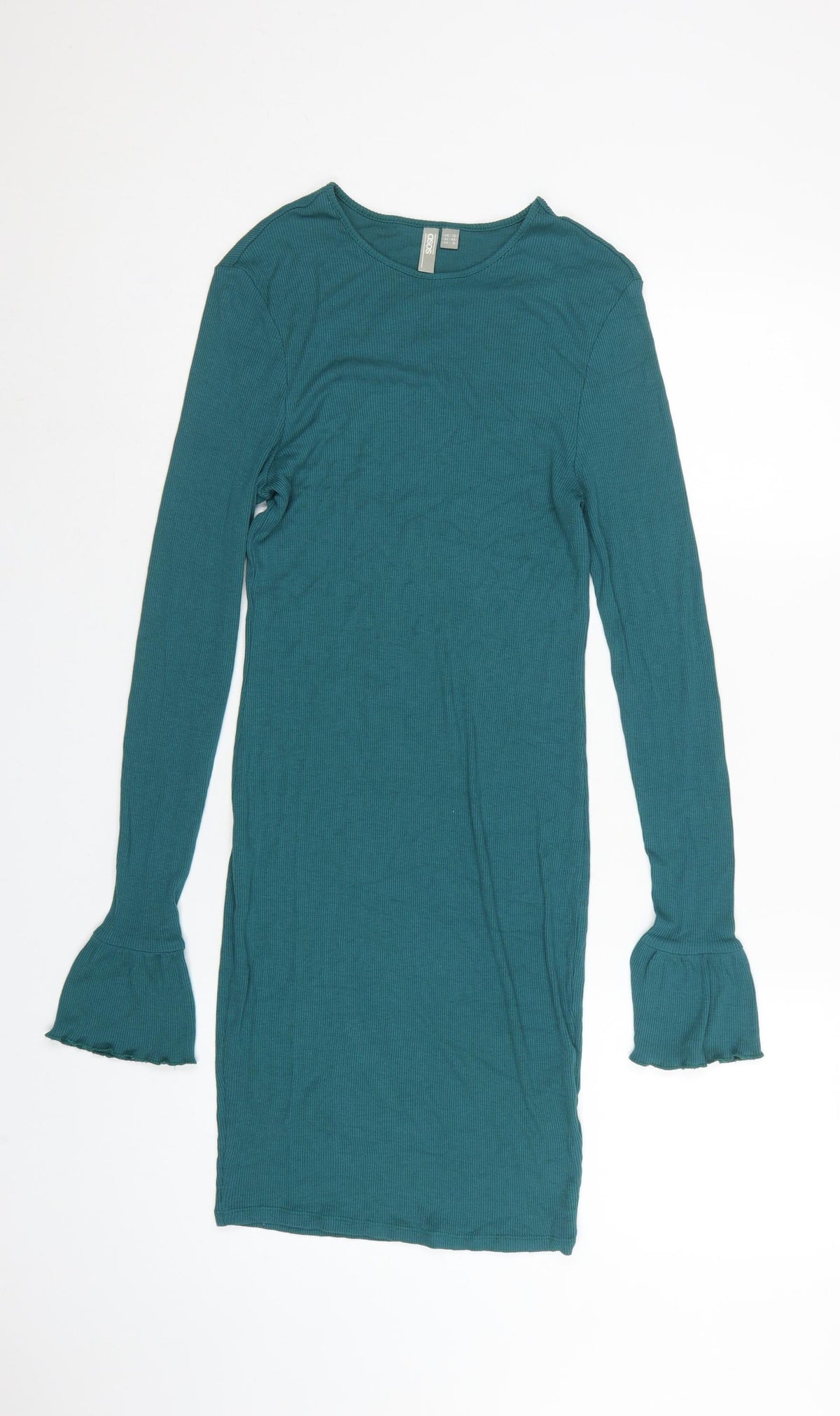 ASOS Women Green UK 12 Bodycon Knee Length Ribbed Flare Sleeve Dress