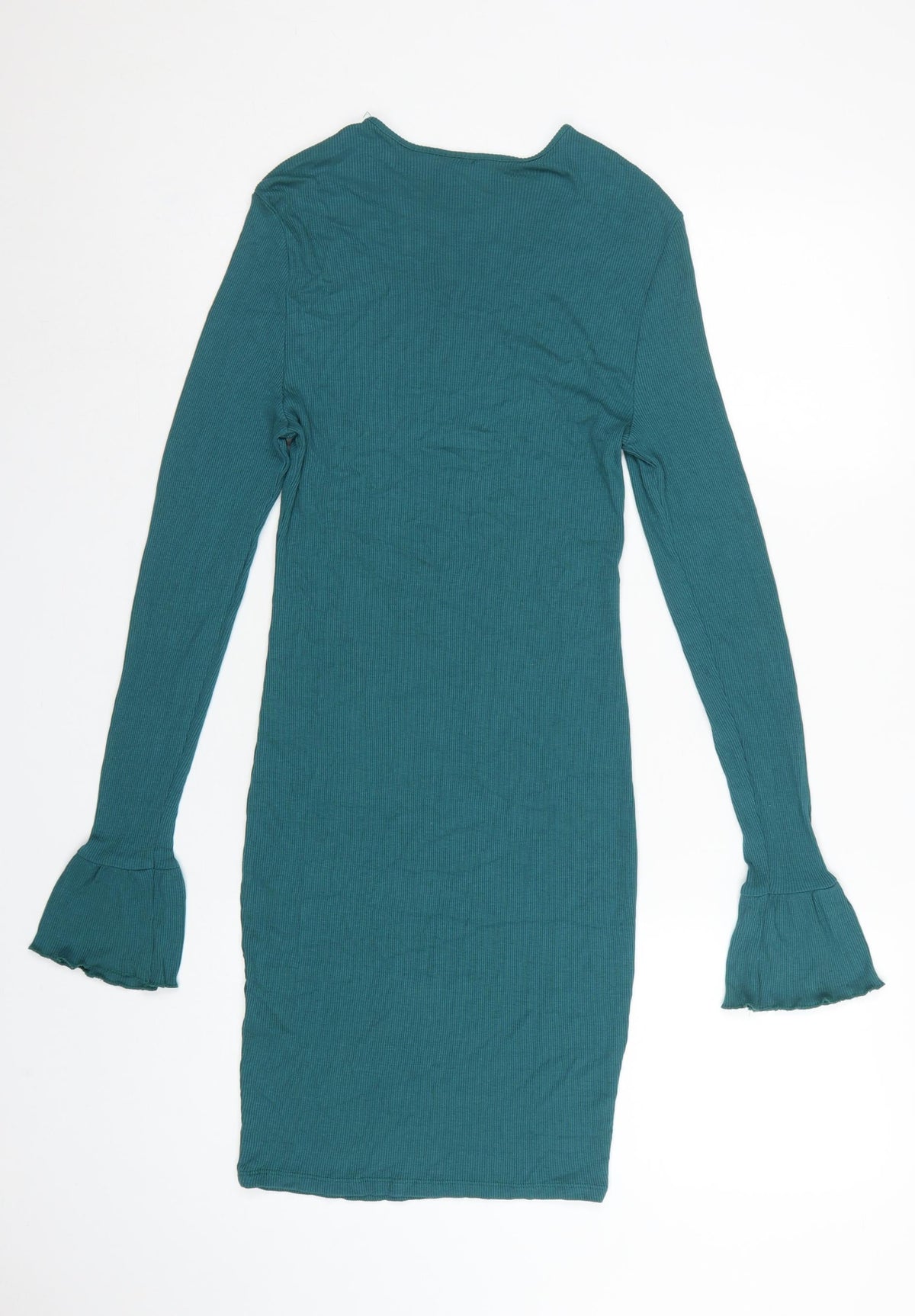 ASOS Women Green UK 12 Bodycon Knee Length Ribbed Flare Sleeve Dress