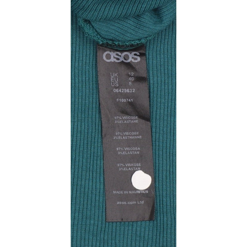ASOS Women Green UK 12 Bodycon Knee Length Ribbed Flare Sleeve Dress