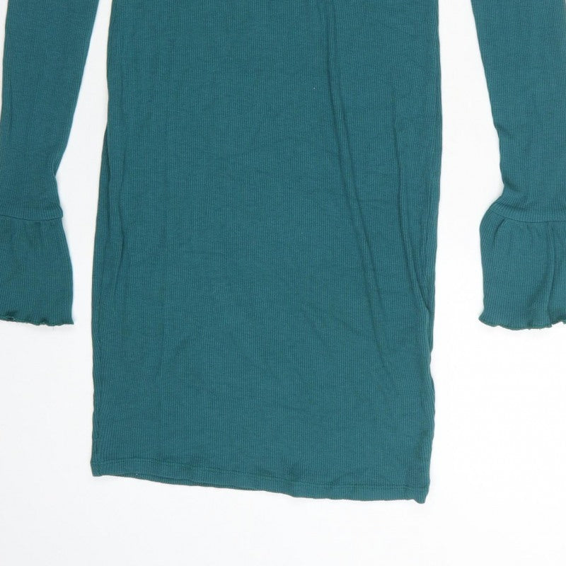ASOS Women Green UK 12 Bodycon Knee Length Ribbed Flare Sleeve Dress