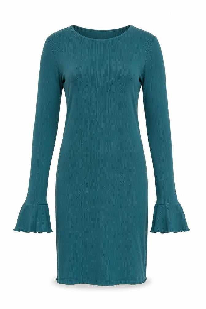 ASOS Women Green UK 12 Bodycon Knee Length Ribbed Flare Sleeve Dress