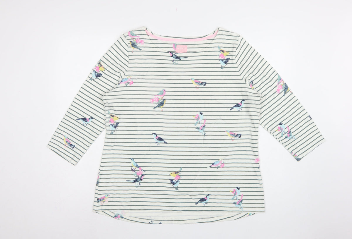 Joules Women’s Multicoloured Bird Stripe Cotton Long Sleeve T-Shirt UK 18