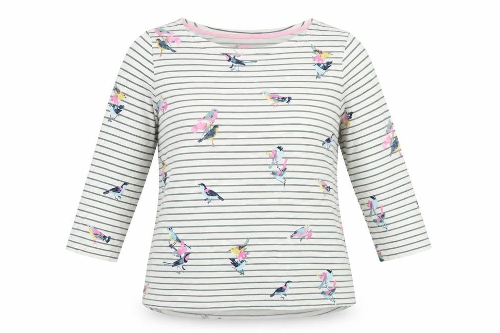 Joules Women’s Multicoloured Bird Stripe Cotton Long Sleeve T-Shirt UK 18