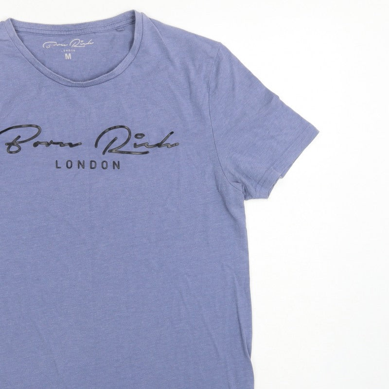 Born Rich Men’s Blue M London Logo Graphic Crew Neck T-Shirt