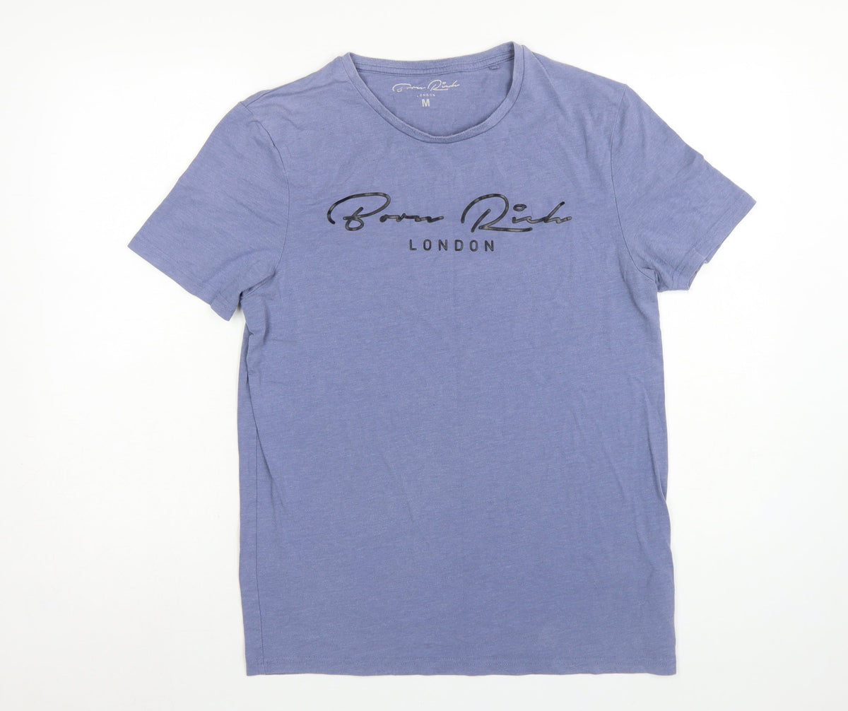Born Rich Men’s Blue M London Logo Graphic Crew Neck T-Shirt