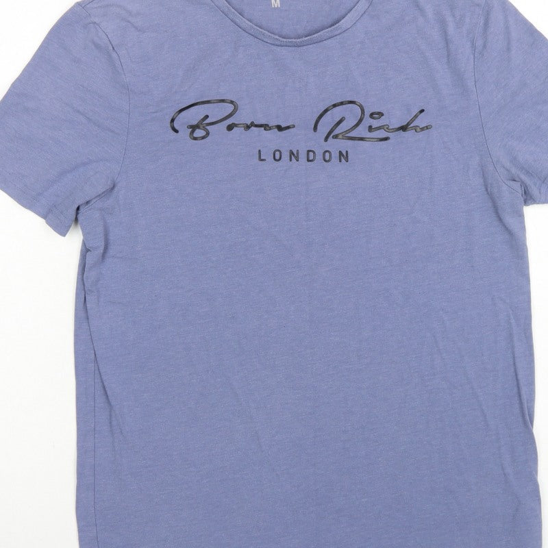 Born Rich Men’s Blue M London Logo Graphic Crew Neck T-Shirt