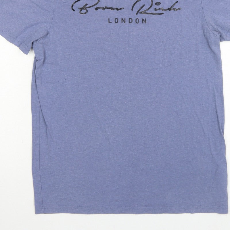 Born Rich Men’s Blue M London Logo Graphic Crew Neck T-Shirt