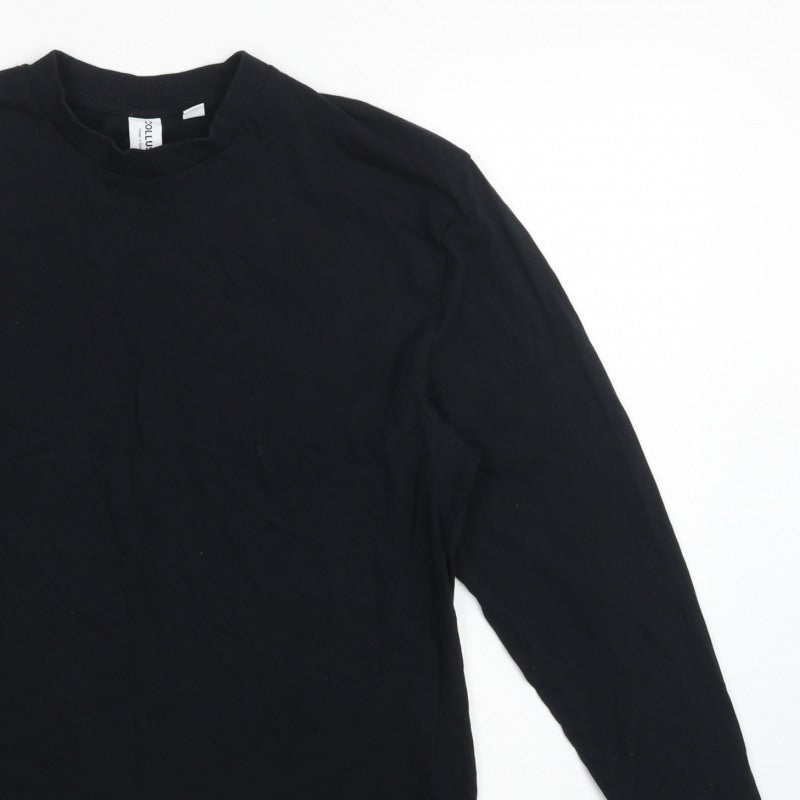 Collusion Men's Black M Long Sleeve Crew Neck Cotton T-Shirt