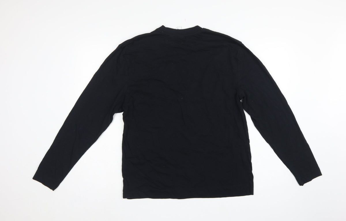 Collusion Men's Black M Long Sleeve Crew Neck Cotton T-Shirt