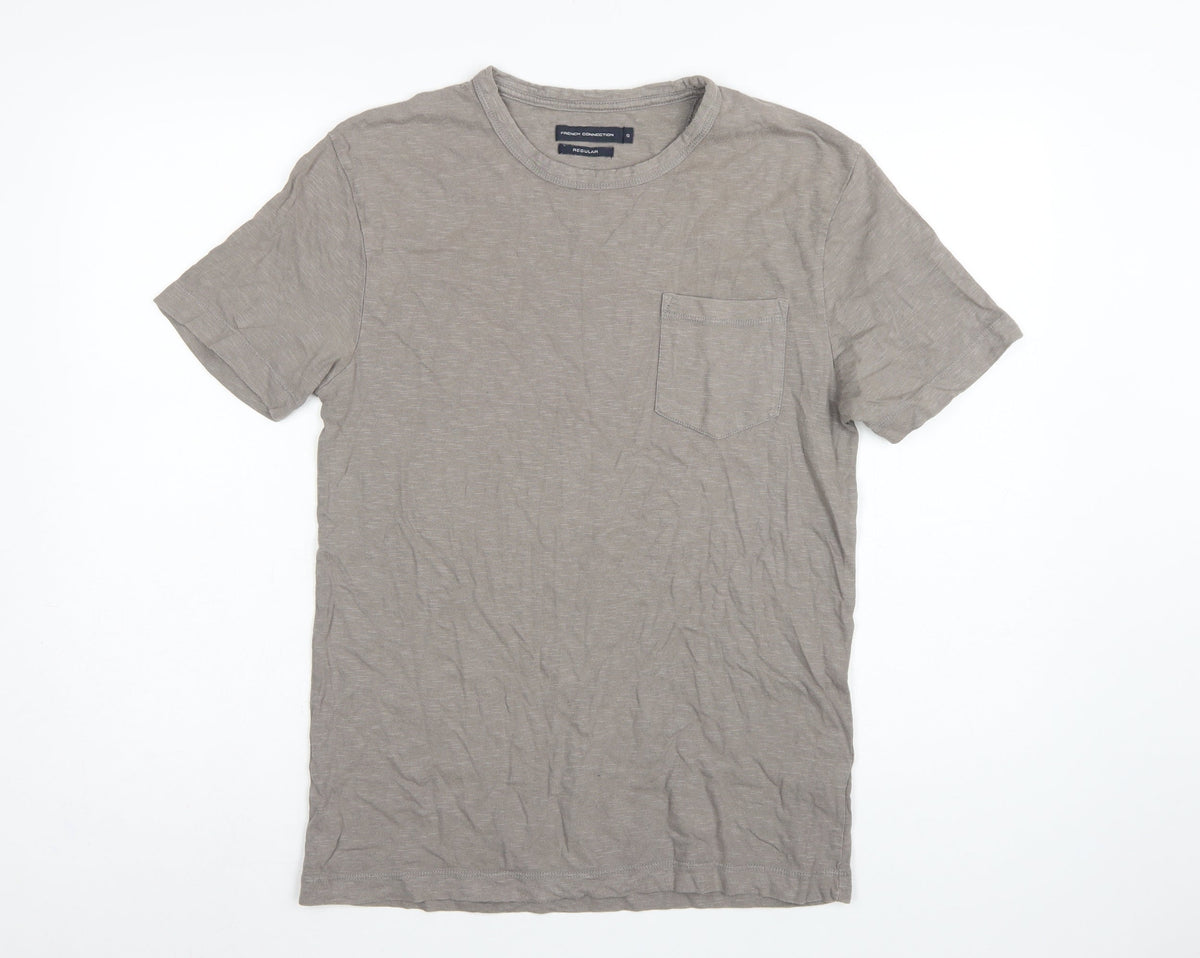 French Connection Men Grey Size S Regular Pocket Crew Neck T-Shirt