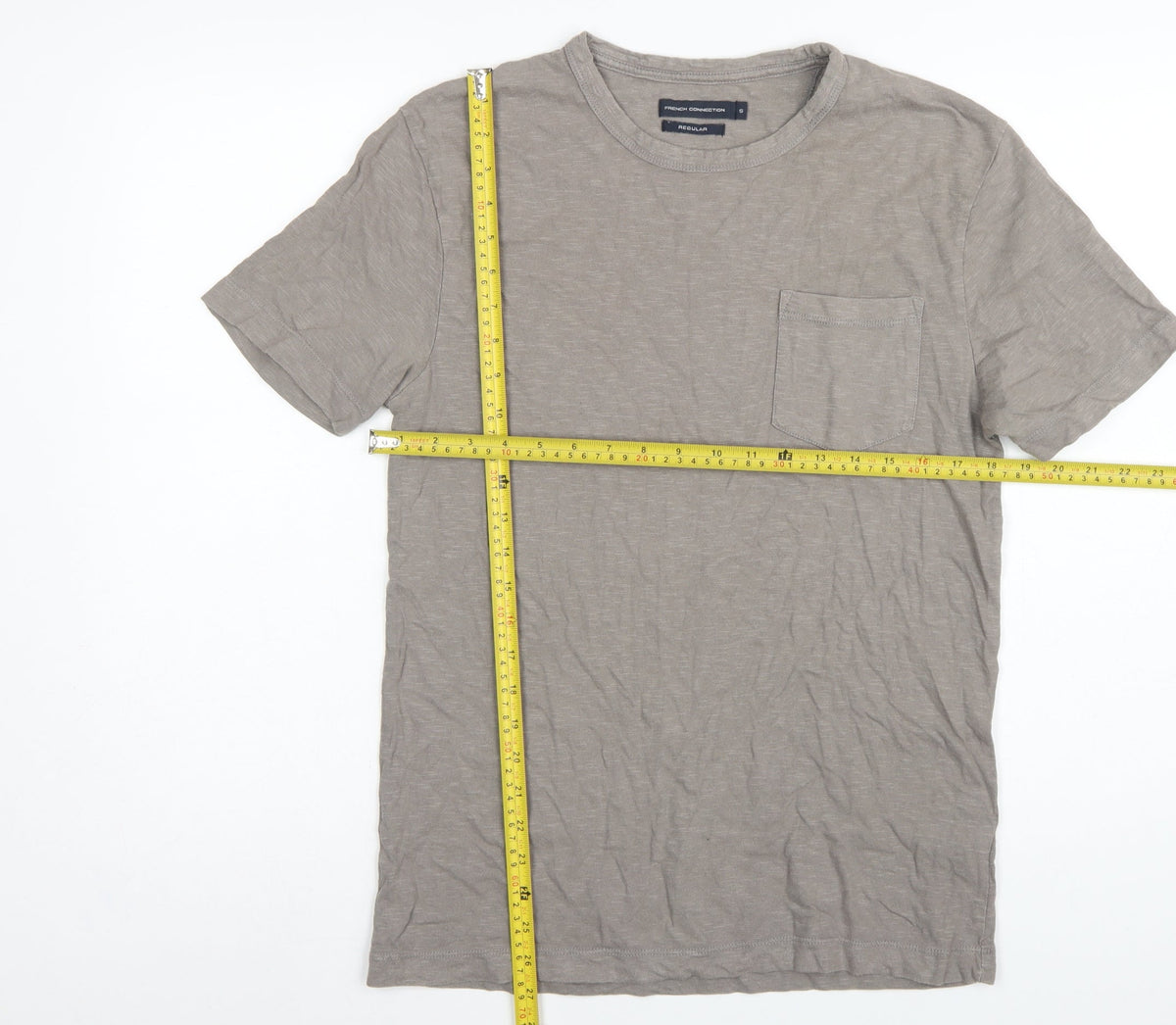 French Connection Men Grey Size S Regular Pocket Crew Neck T-Shirt
