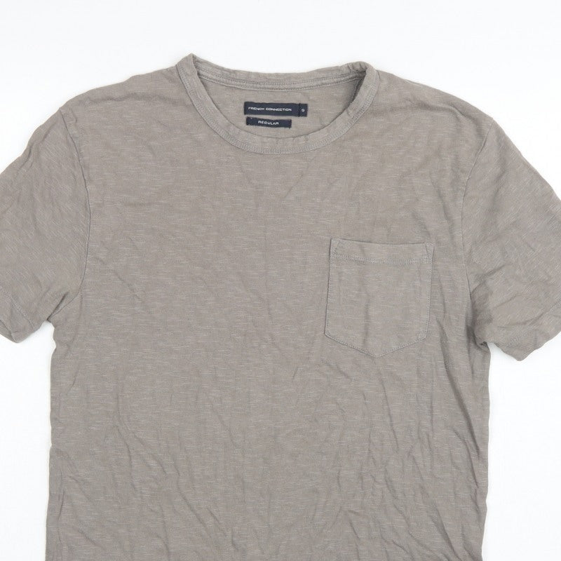 French Connection Men Grey Size S Regular Pocket Crew Neck T-Shirt