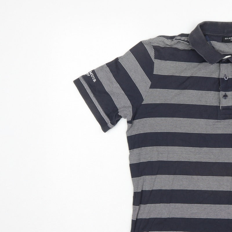 Glenmuir 1891 Men's Blue M Striped Cotton Golf Polo Shirt Logo