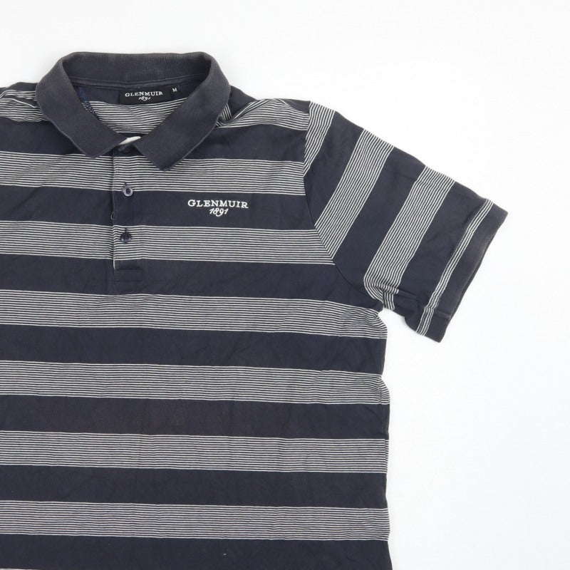Glenmuir 1891 Men's Blue M Striped Cotton Golf Polo Shirt Logo