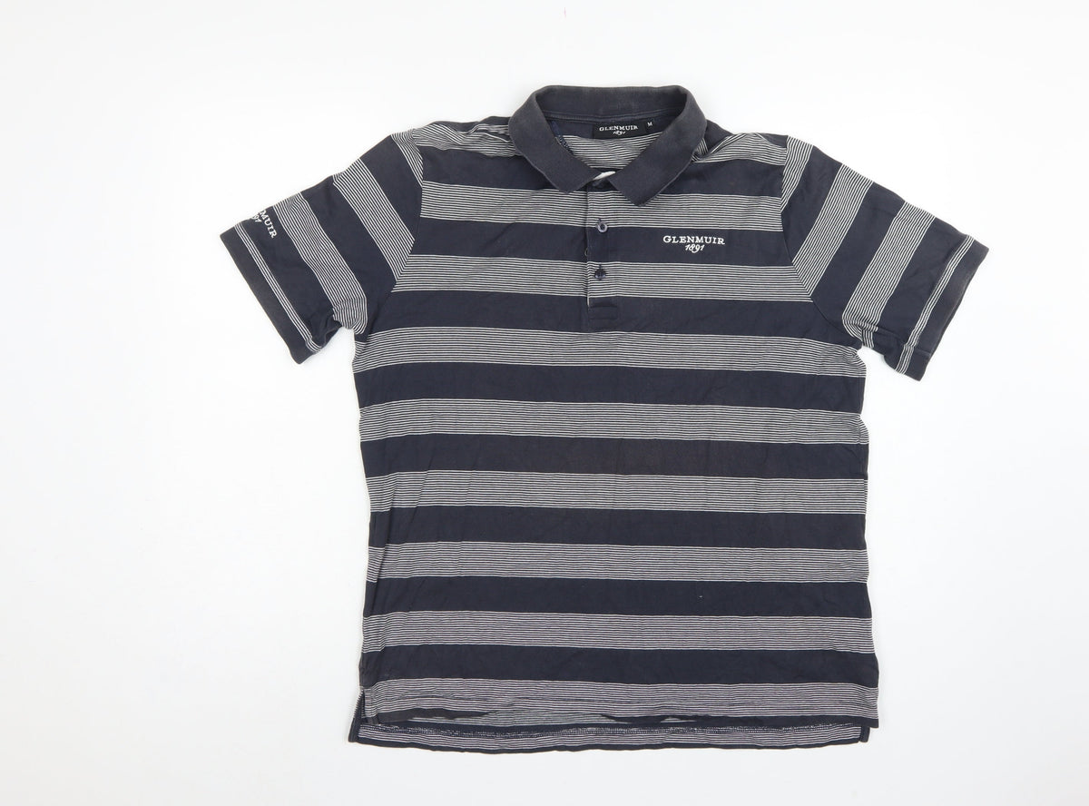 Glenmuir 1891 Men's Blue M Striped Cotton Golf Polo Shirt Logo