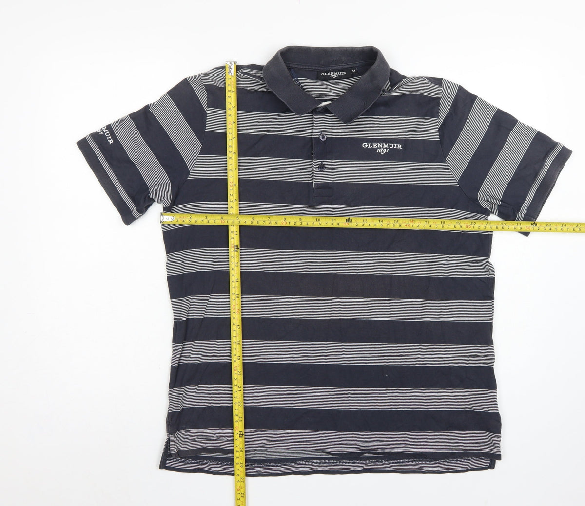Glenmuir 1891 Men's Blue M Striped Cotton Golf Polo Shirt Logo