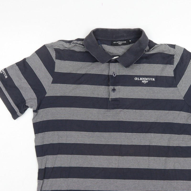 Glenmuir 1891 Men's Blue M Striped Cotton Golf Polo Shirt Logo