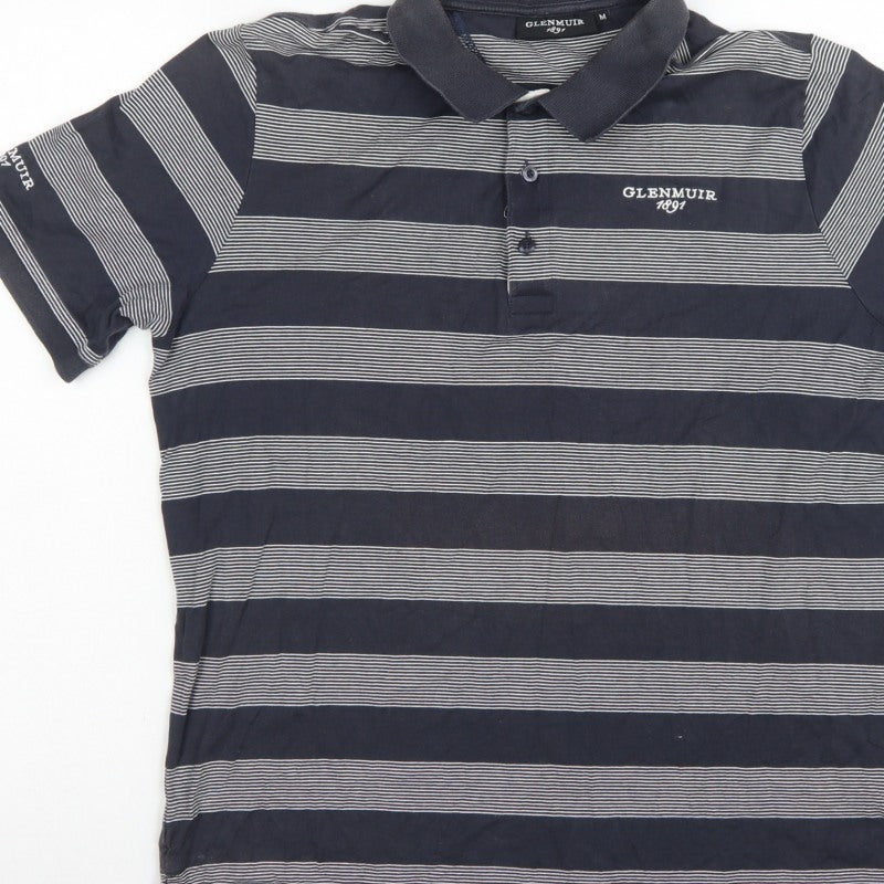Glenmuir 1891 Men's Blue M Striped Cotton Golf Polo Shirt Logo