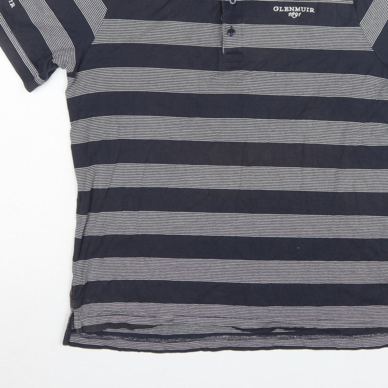 Glenmuir 1891 Men's Blue M Striped Cotton Golf Polo Shirt Logo
