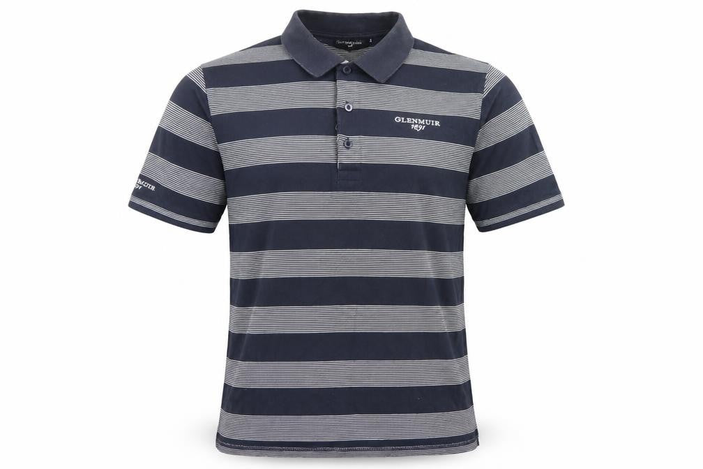 Glenmuir 1891 Men's Blue M Striped Cotton Golf Polo Shirt Logo