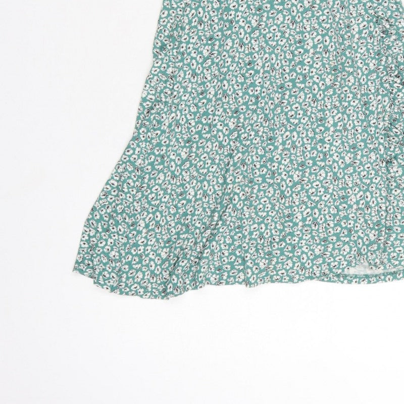 Pull&Bear Women Green Floral Wrap Dress Size M Short Sleeve