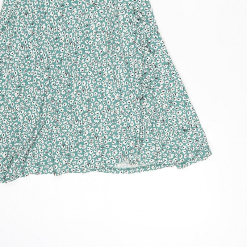 Pull&Bear Women Green Floral Wrap Dress Size M Short Sleeve