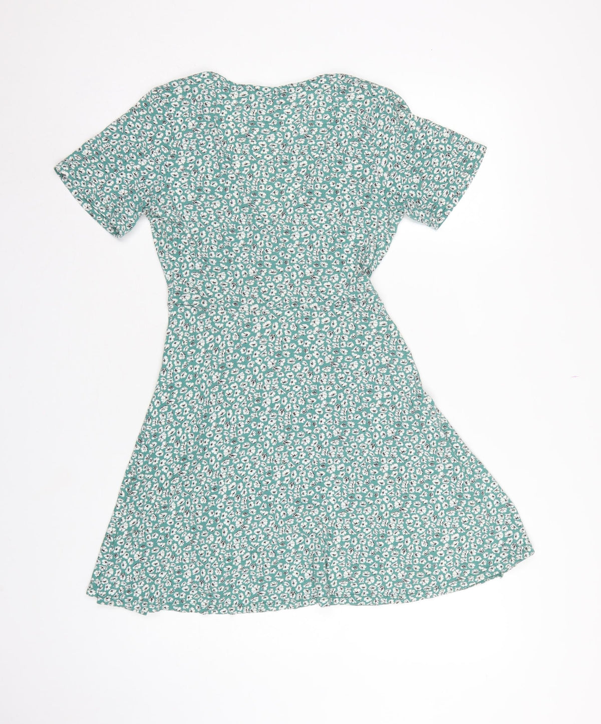 Pull&Bear Women Green Floral Wrap Dress Size M Short Sleeve